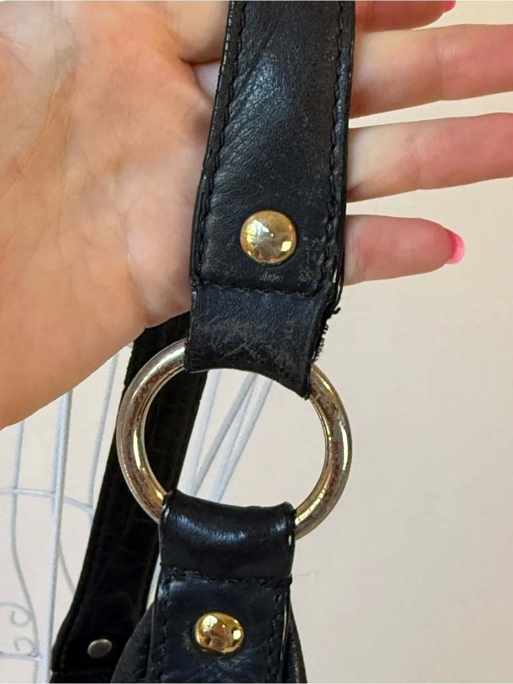 Michael Kors Black Pebbled Leather Hobo Shoulder Bag Gold Hardware